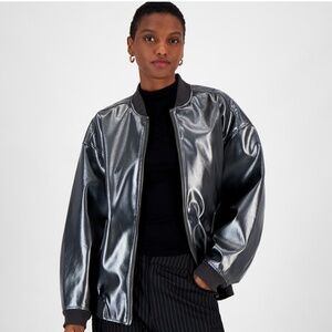 Women's Foil Faux-Leather Bomber Jacket, NWT